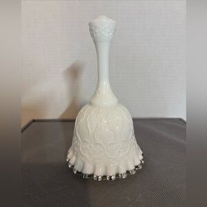 Vintage Fenton Spanish Lace Silver Crest Milk Glass Bell